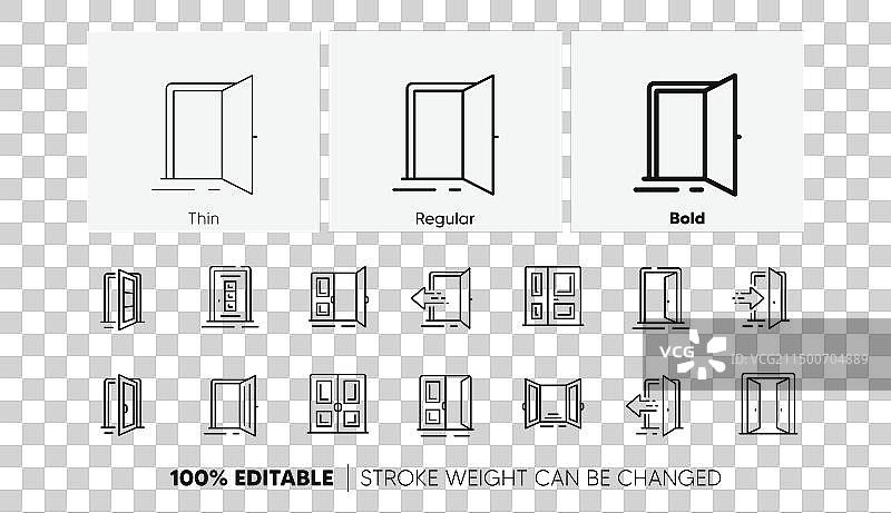 入口线条图标：打开的门和建筑物入口图片素材