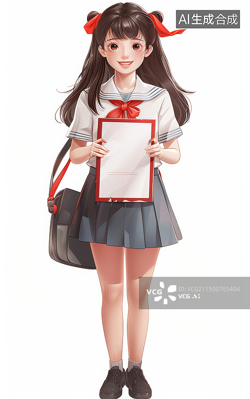 【AI数字艺术】女高中生拿到了高考大学录取通知书人物插画图片素材
