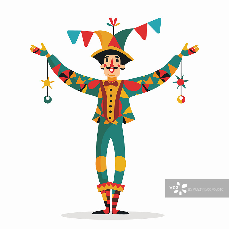 卡通小丑表演与彩色服装图片素材