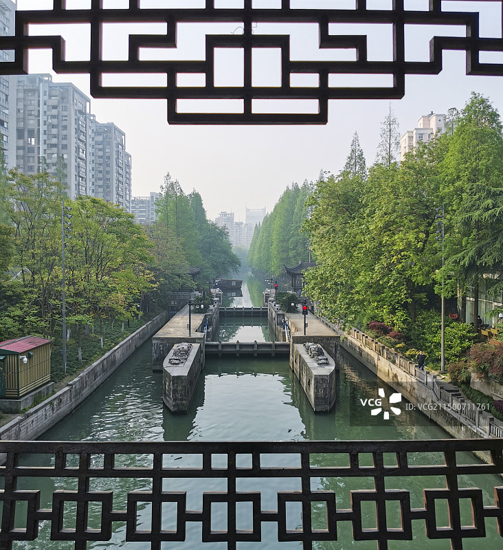 杭州大运河坝子桥凤凰亭水坝图片素材