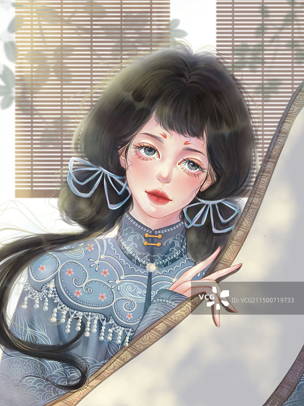 书画与少女图片素材