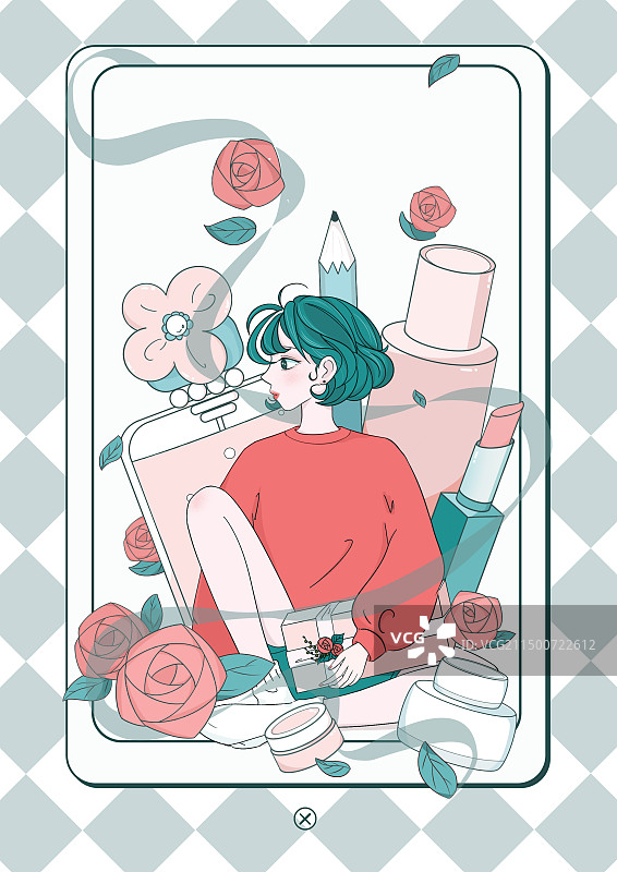 女生与化妆品图片素材