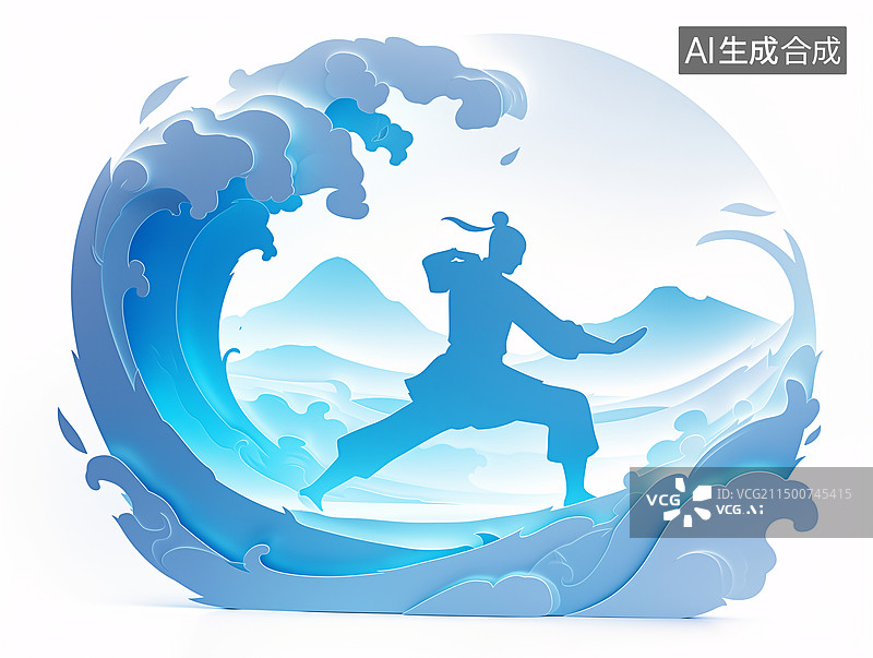 【AI数字艺术】一个古代男性在练武术中国功夫文化3D插画图片素材