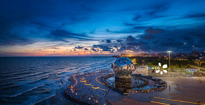 北海银滩日落夜景图片素材
