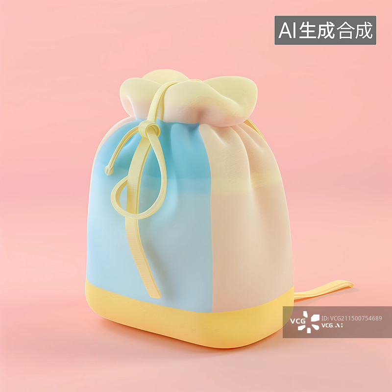 【AI数字艺术】奶油黄蓝色束口袋图片素材