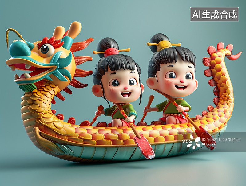 【AI数字艺术】3D端午节赛龙舟比赛人物海报图片素材