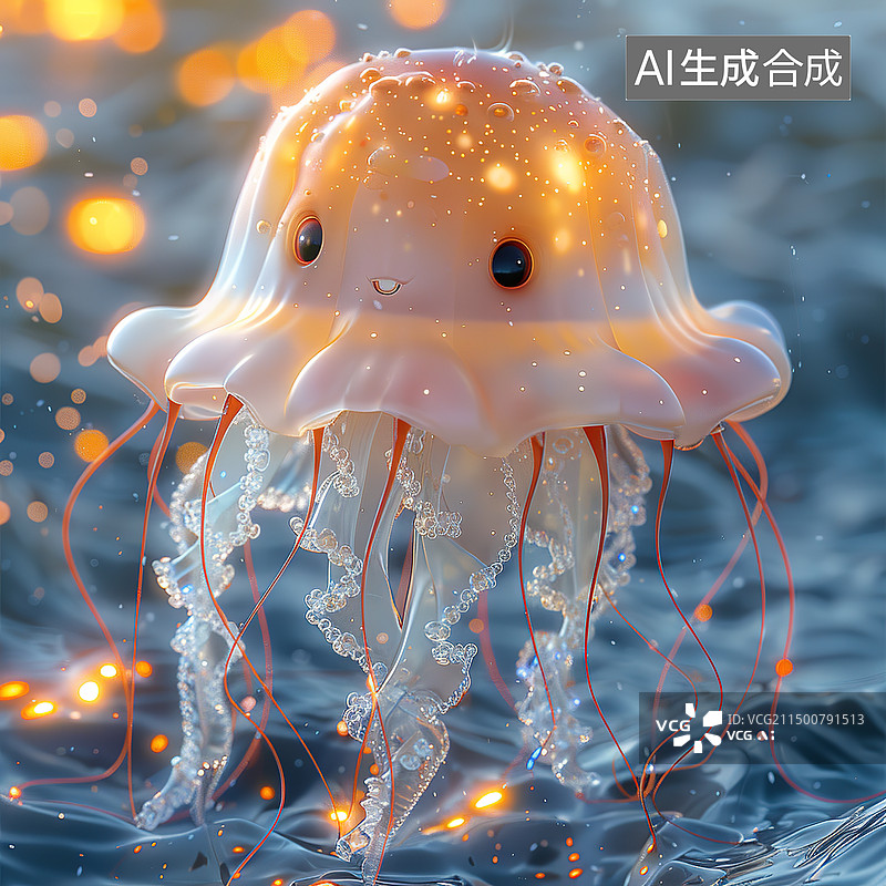 【AI数字艺术】3D浪漫可爱水母图片素材