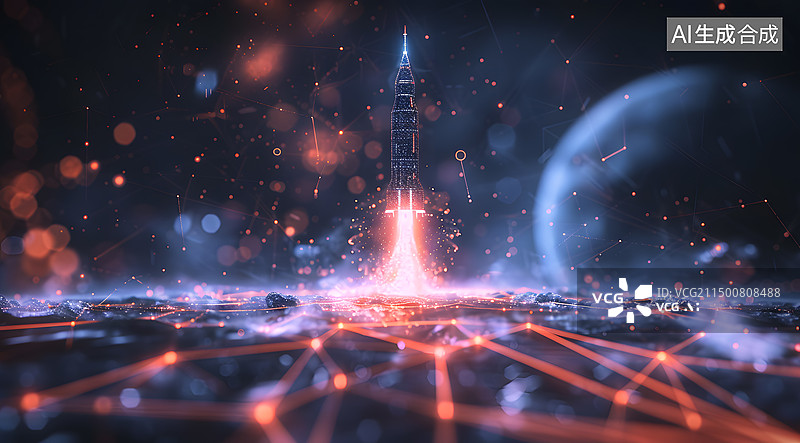 【AI数字艺术】航天火箭科技粒子元素背景图片素材