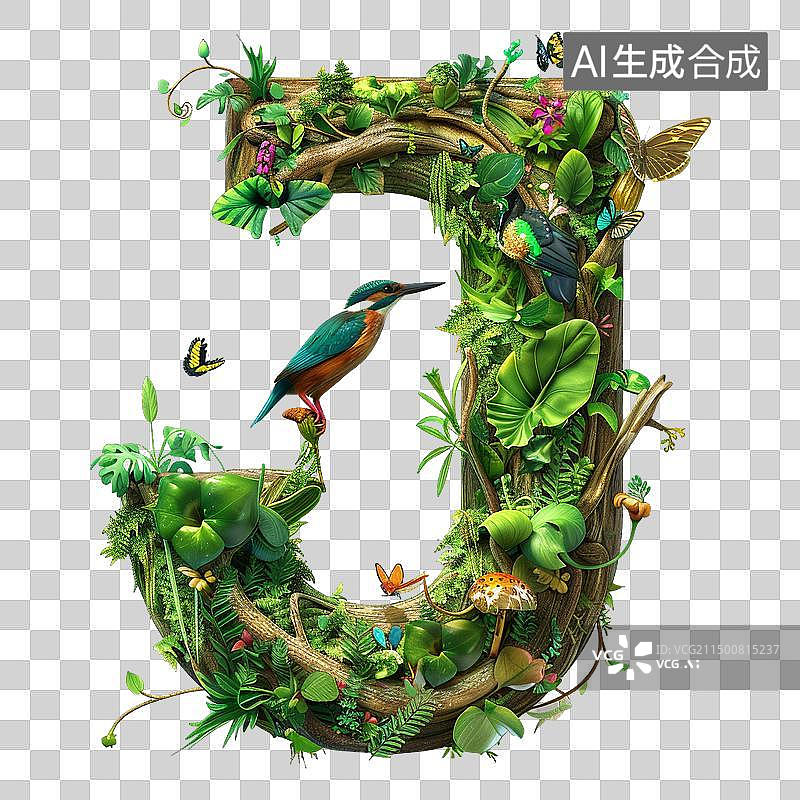 【AI数字艺术】热带艺术字字母j图片素材