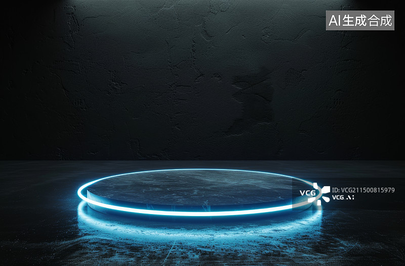 【AI数字艺术】暗调科幻发光展示空间平台图片素材