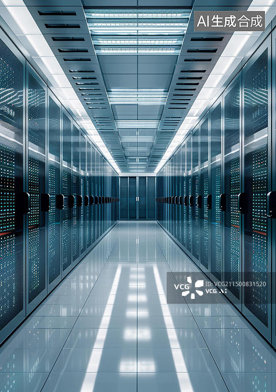 【AI数字艺术】服务器机房内摆放着装有许多服务器刀片服务器机架图片素材