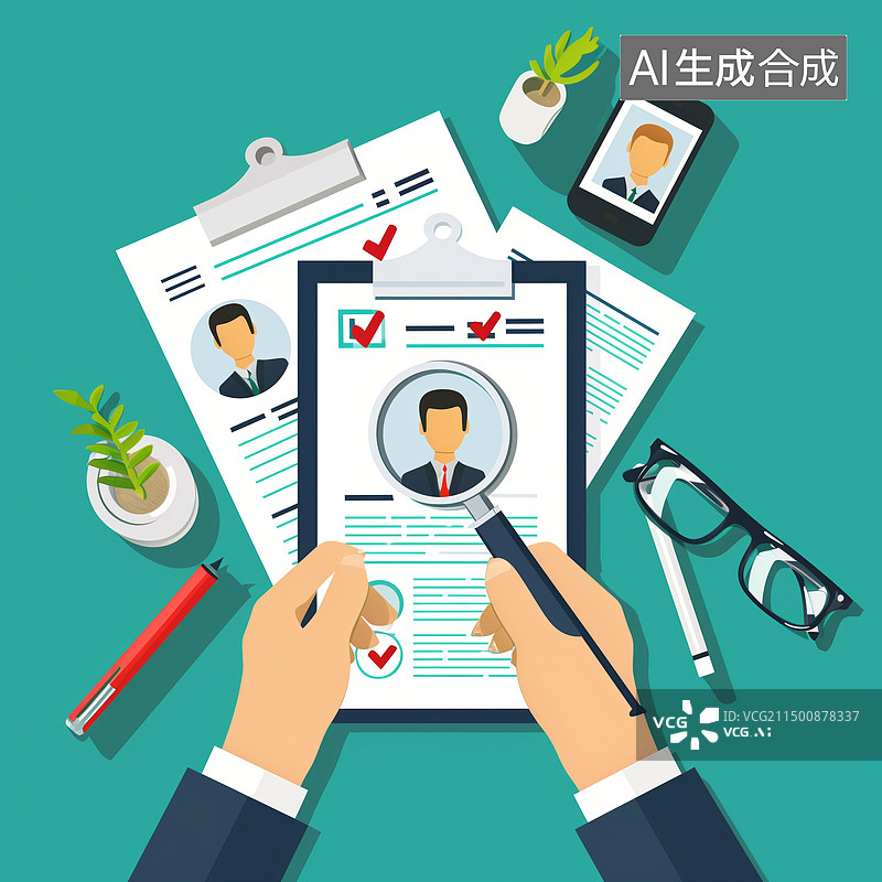 【AI数字艺术】白领上班族面试求职简历插画图片素材