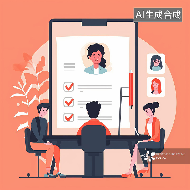 【AI数字艺术】白领上班族面试求职简历插画图片素材