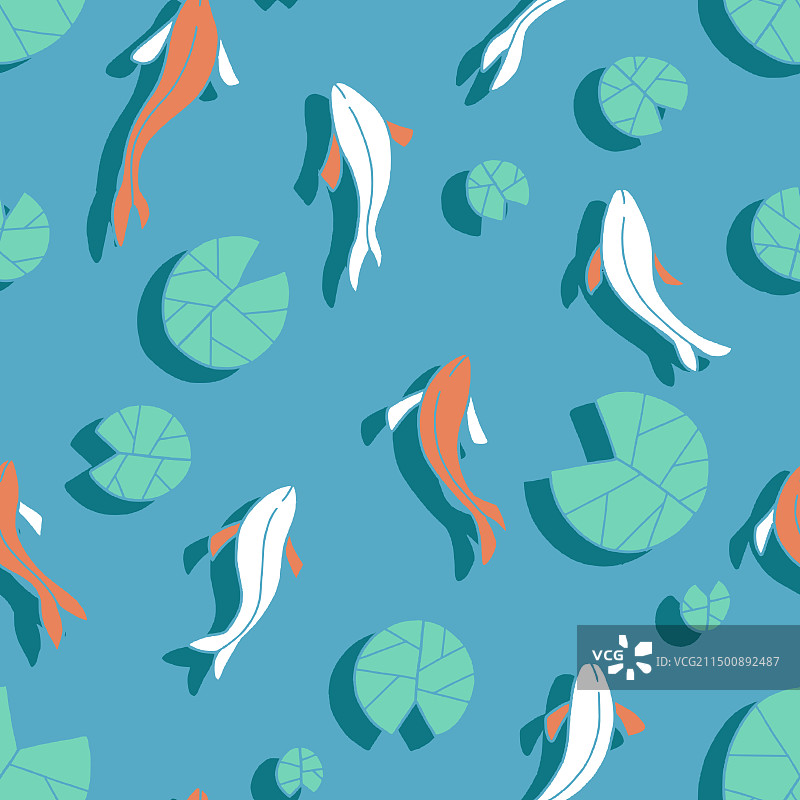 鱼莲花河流无缝印花图案图片素材