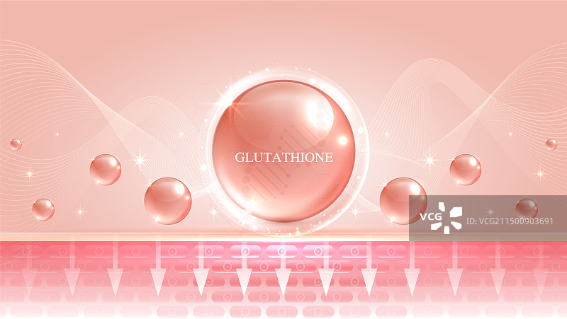粉色皮肤细胞上的谷胱甘肽精华液滴图片素材