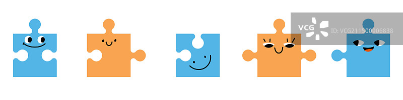 抽象面孔的可爱卡通拼图人物图片素材
