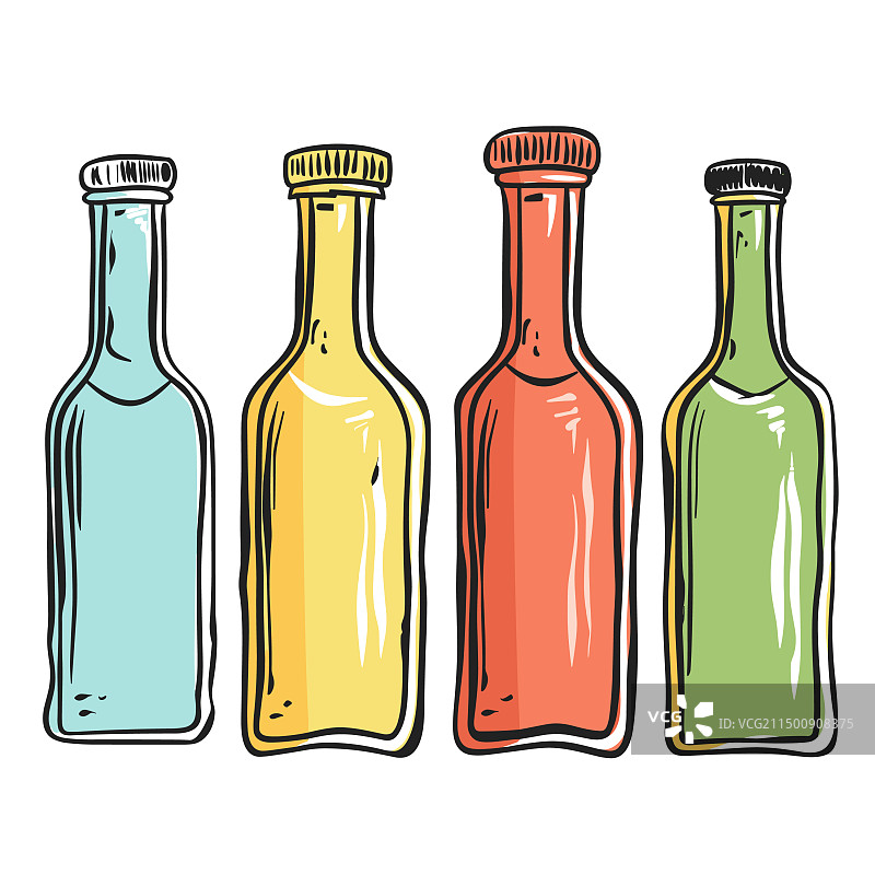 垂直排列的四个彩色瓶子图片素材