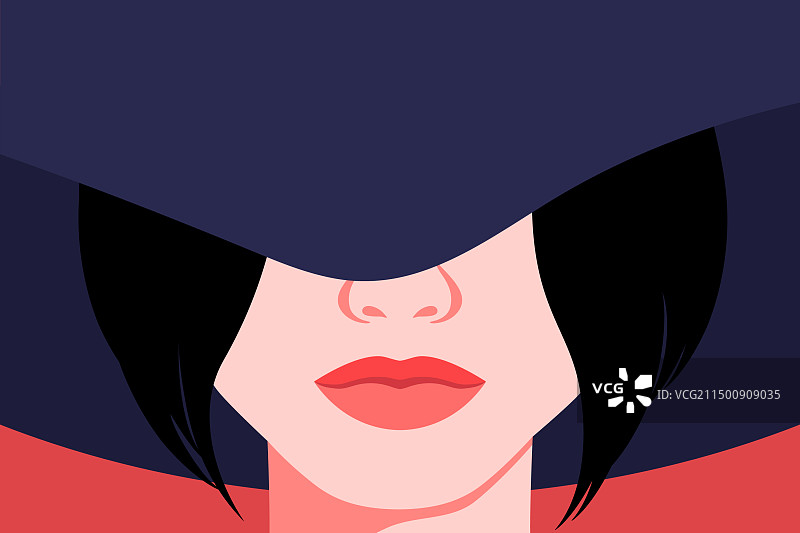 戴帽子的深色头发女子肖像抽象图片素材