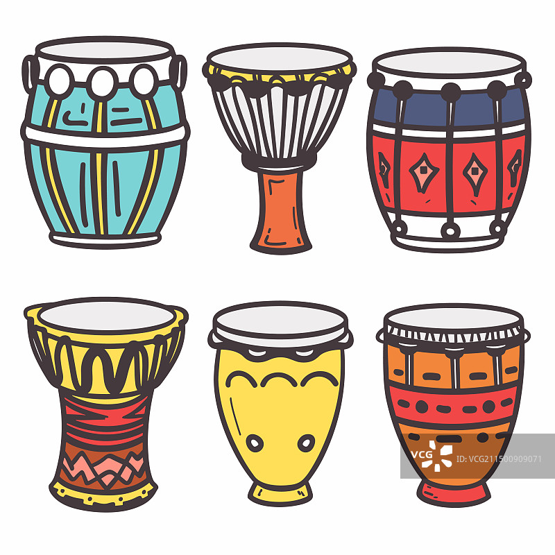 手绘彩色打击乐器合集图片素材