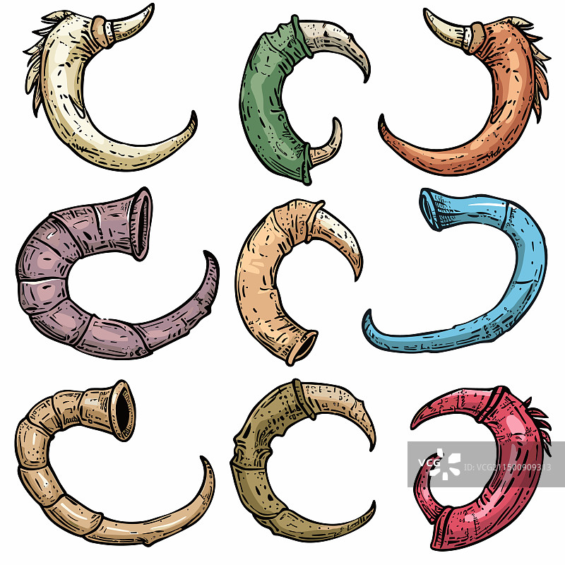 各种形状的彩色手绘喇叭合集图片素材