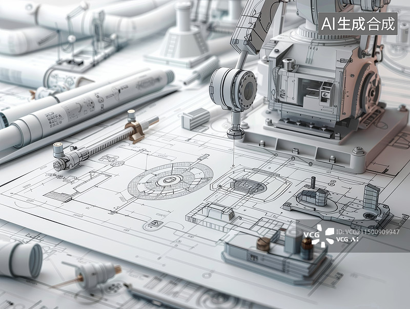【AI数字艺术】未来机械设备的工程设计图图片素材