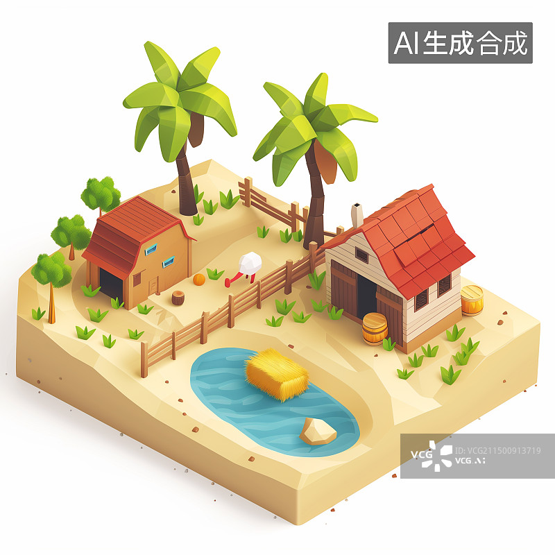 【AI数字艺术】农场农村农业建筑谷仓场景3D渲染卡通等距图元素素材图片素材