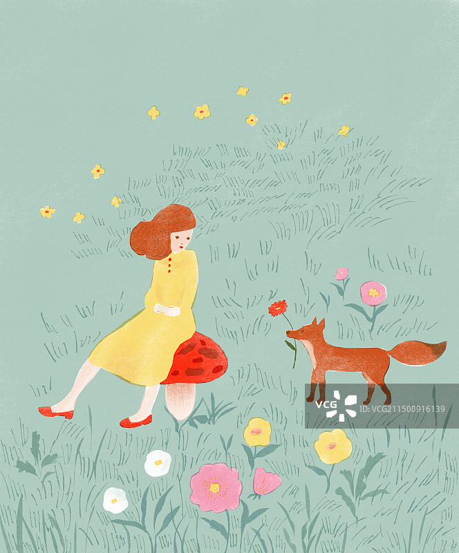 送小红花的小狐狸插画图片素材