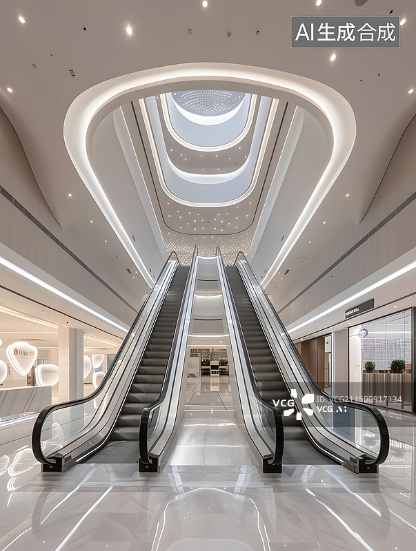 【AI数字艺术】商场内的扶手电梯图片素材