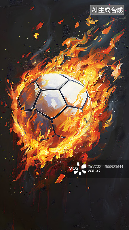 【AI数字艺术】火焰速度足球图片素材