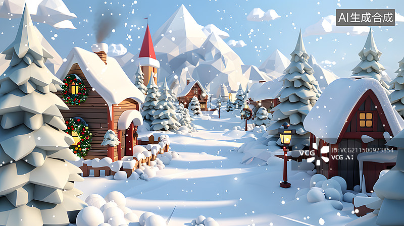 【AI数字艺术】圣诞节小木屋插画图片素材