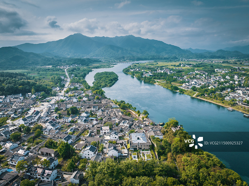 安徽泾县桃花潭风景区航拍风光图片素材