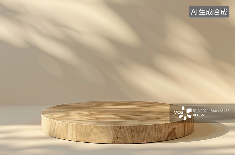 【AI数字艺术】斑驳混凝土墙面和木制展示平台图片素材