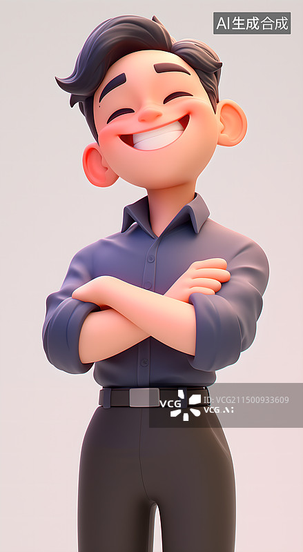 【AI数字艺术】商务男士双手交叉微笑图片素材