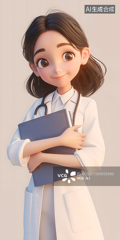 【AI数字艺术】3D卡通医生拿着资料文档图片素材