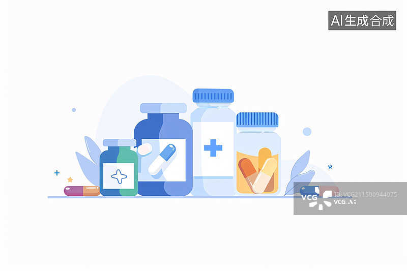 【AI数字艺术】医疗药品和医药箱健康医疗海报扁平插画图片素材