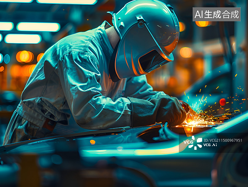 【AI数字艺术】汽车生产线焊接的工人图片素材