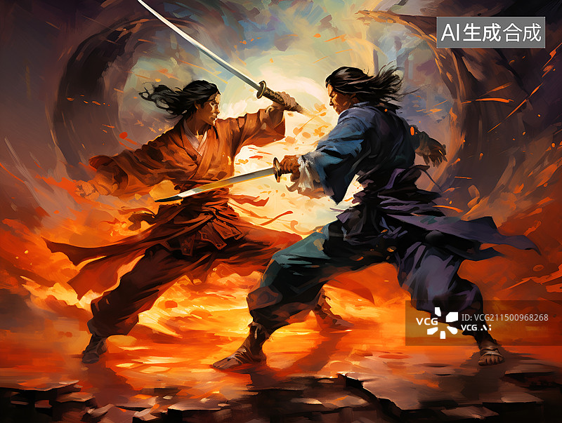 【AI数字艺术】两个武士在比武图片素材