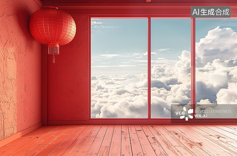 【AI数字艺术】透过窗户看到的天空景色图片素材