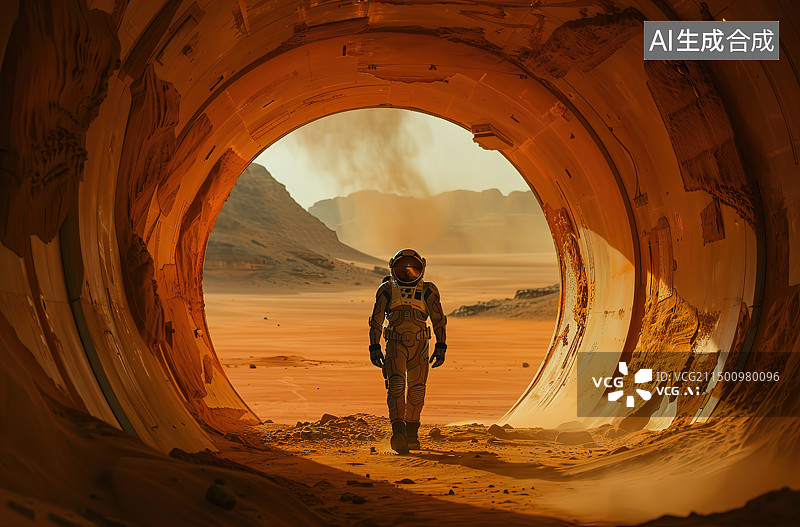 【AI数字艺术】站在山洞里的女人的后视图图片素材