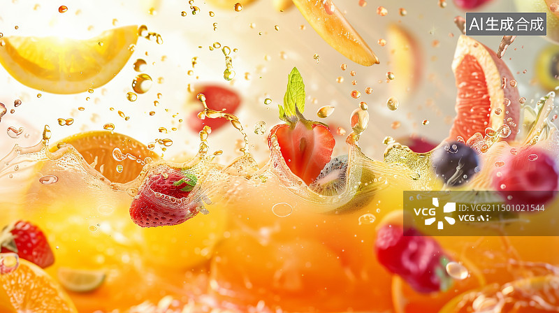 【AI数字艺术】清爽柑橘飞溅饮料图片素材
