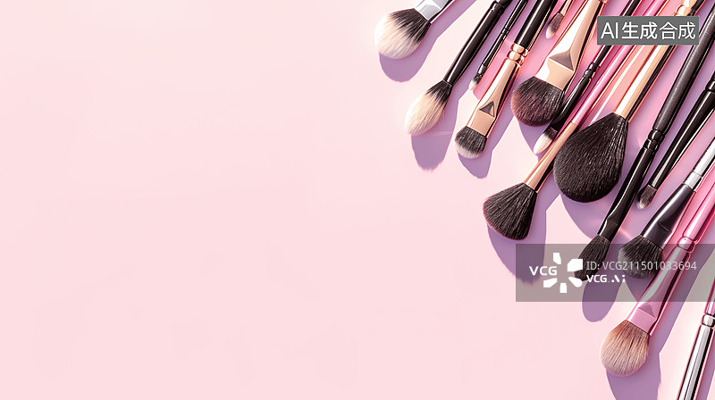 【AI数字艺术】粉色背景上的化妆刷图片素材