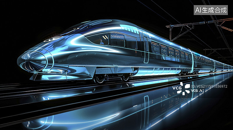 【AI数字艺术】蓝色发光高铁线条画图片素材