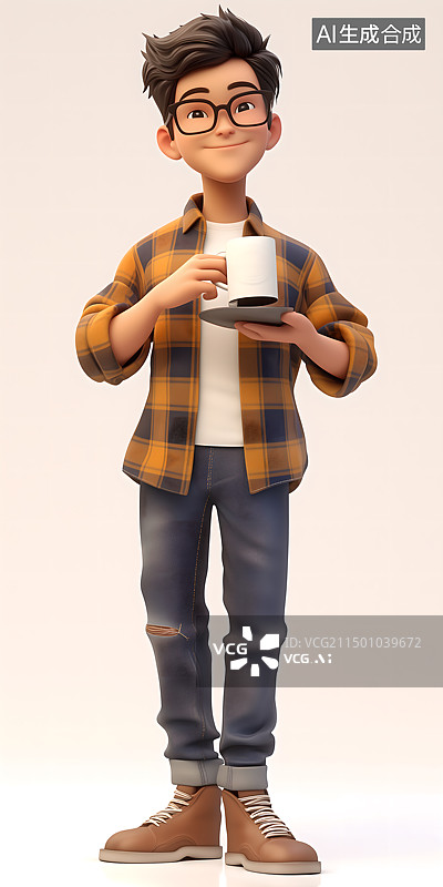 【AI数字艺术】卡通程序员拿着咖啡图片素材