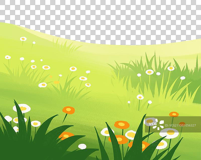 草丛草地场景春天绿色清新插画元素图片素材