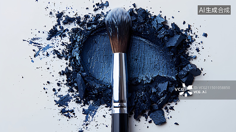 【AI数字艺术】蓝色眼影和化妆刷图片素材