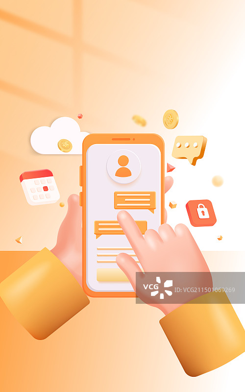 3D渲染手势手机银行金融理财保险商业矢量插画图片素材