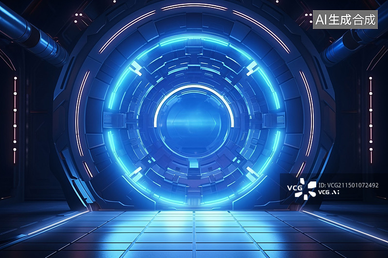 【AI数字艺术】3D霓虹光圈未来科技空间感商务背景图片素材