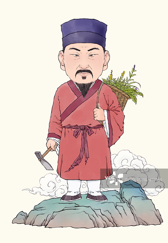 中国古代人物中医医生采药李时珍形象插画图片素材