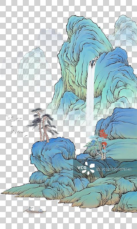 新中式古风国风水墨意境山水风景插画元素图片素材