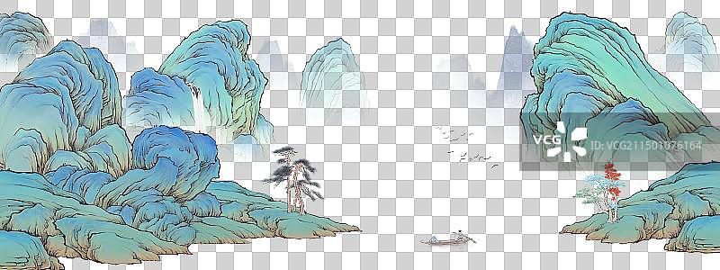 新中式古风国风水墨意境山水风景插画元素图片素材